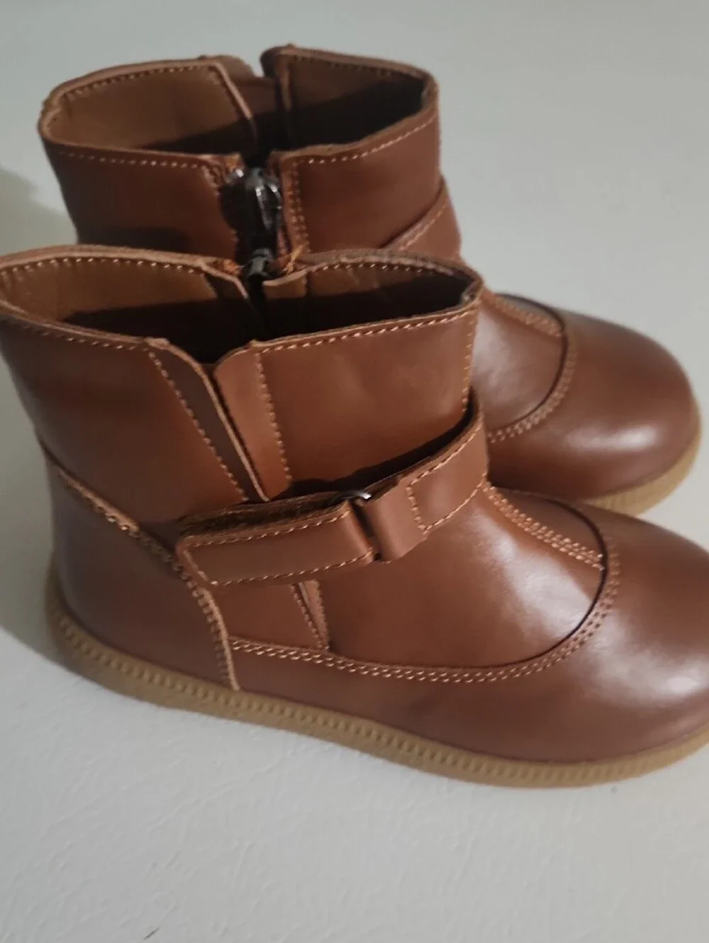 Kids Brown Ankle Boots with Side Zip and Adjustable Strap